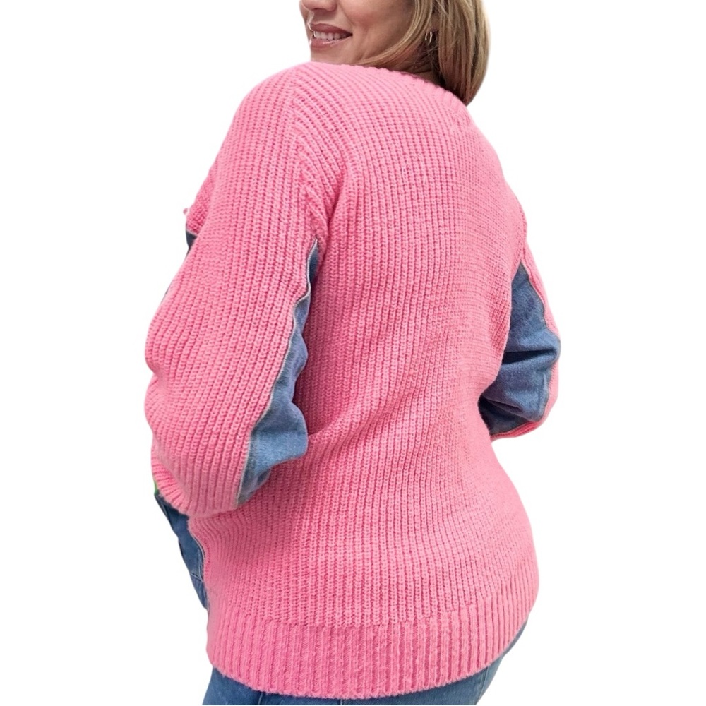 Women's Pink and Blue Denim Jacket, Size: Small - Picture 3 of 3